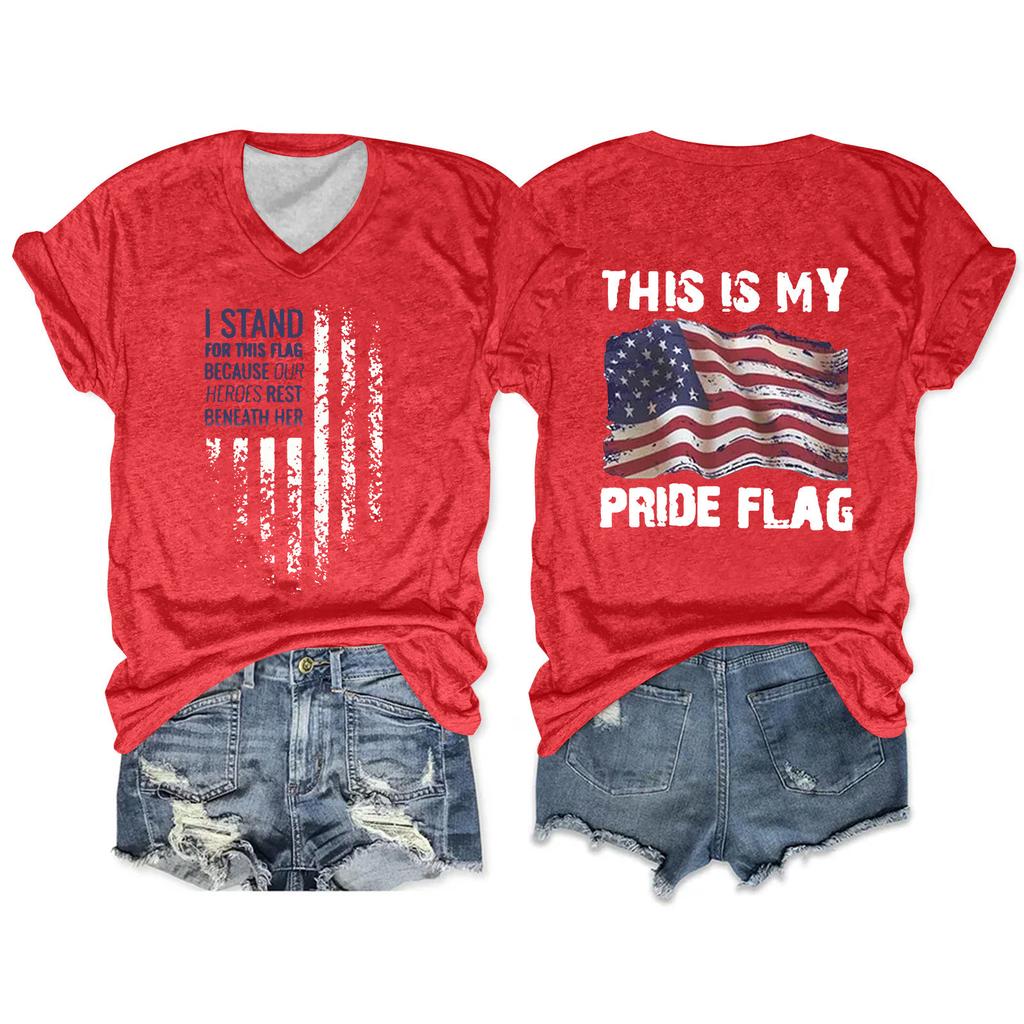 Women'S T-Shirt Casual Loose Printed V-Neck Pullover Short Sleeved Top