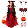 GOKEI Halloween Vampire Dress Witch Costume Kids Cosplay Girls Devil Wings Headband Choker Outfit Cute Long Disguise Photography School Festival
