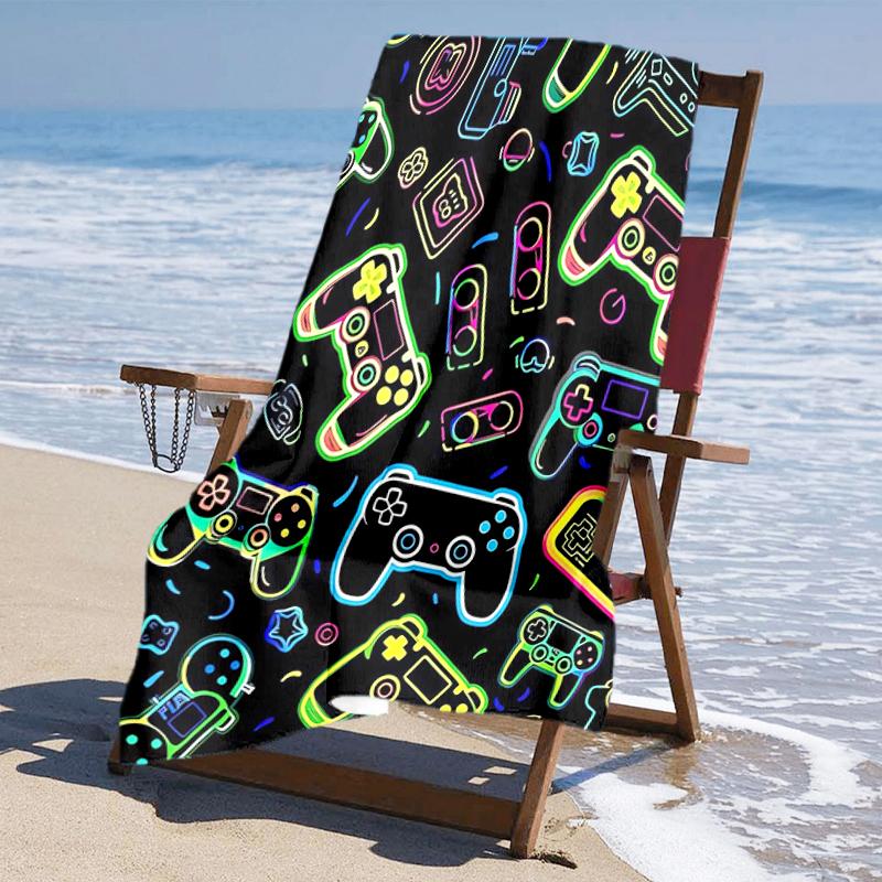 Ultra-Soft Beach Towel with Game Controller Theme,Ideal for Pool - Camping, Diving - Perfect Travel Essential, Vibrant Beach Towel.
