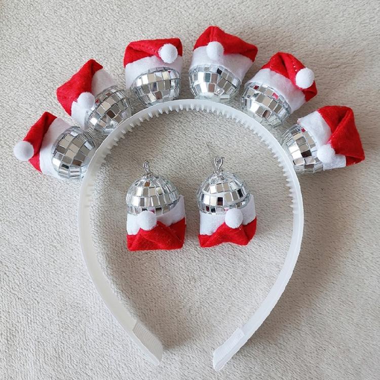 Silver Disco Hat Headband And Earrings Set Reflective Party Decoration For Women's 70s 80s Party Outfit Enhancements