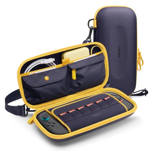 Spigen Switch 2 (2025) Carrying Pouch with 5 Pockets, Holds 6 Game Cards, and Shoulder Strap, NanoPop Pro Case (AGP09565) (Blueberry Navy)