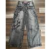 Американские джинсы Harajuku Vintage Print Y2K мужские выстиранные серые прямые брюки уличные готические свободные брюки унисекс Tide