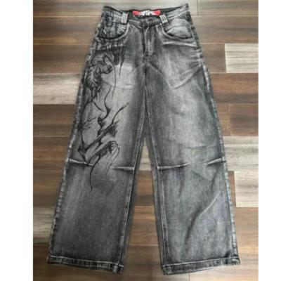 Американские джинсы Harajuku Vintage Print Y2K мужские выстиранные серые прямые брюки уличные готические свободные брюки унисекс Tide