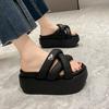 Fashion 8cm Heels Chunky Platform Slippers for Women Open Toe Leather Wedges Sandals Woman Summer Thick Bottom Female Beach Flip Flops
