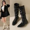Women Knee High Boots Autumn Winter Female Shoes Fashion Female Slip-on Folds Low Heel Round Toe Flat Long Boots Botas De Mujer