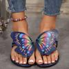 Стильные женские шлепанцы с принтом бабочек | Верх из искусственной кожи и резиновая подошва | Универсальная обувь на все сезоны | Модные шлепанцы с перемычкой для пальца, слипоны