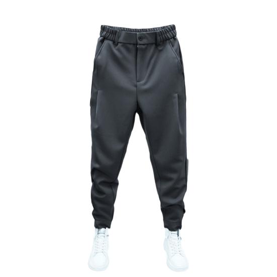 Men Casual Pants Elastic Waist Button Fly Long Pants Pockets Solid Color Fastener Tape Cuffs Tennis Sports Style Trousers