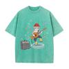 2026 Cartoon Rock Cat With Fish Bass Guitar Amplifier Stage Graphic Beige Washed T Shirt Cute Music Animal Oversized Unisex Casu