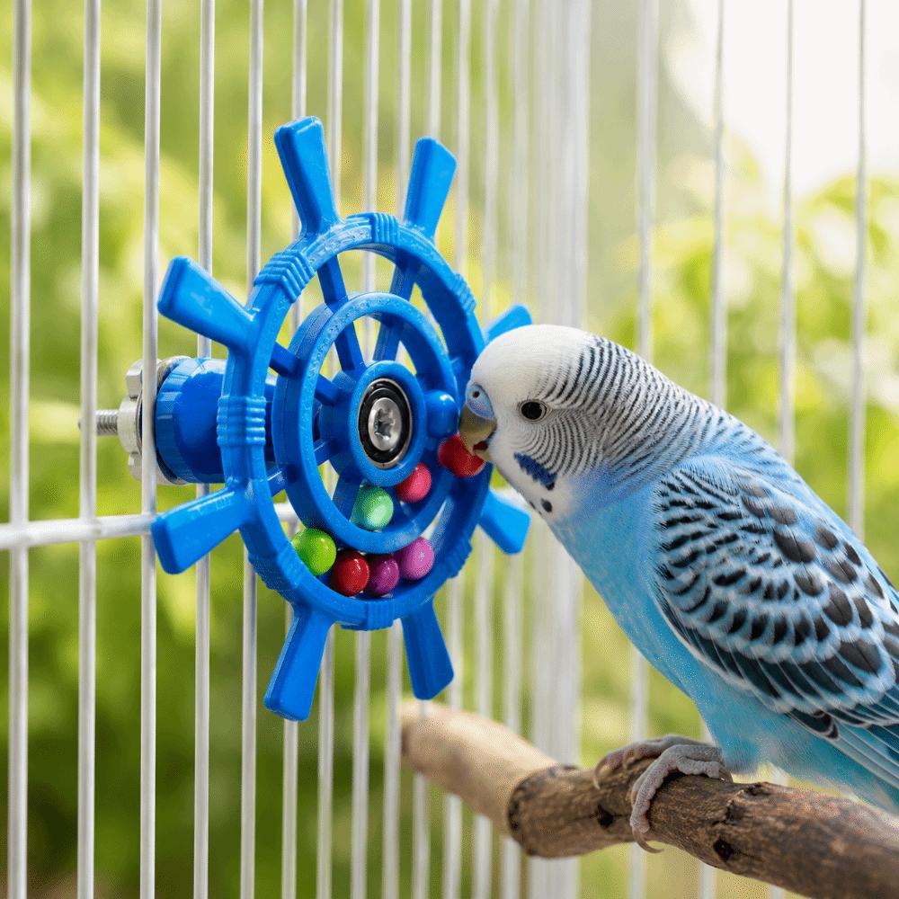 Bite Resistant Interactive Spinning Wheel Rudder Shaped Parrots Rotating Toys Entertainment