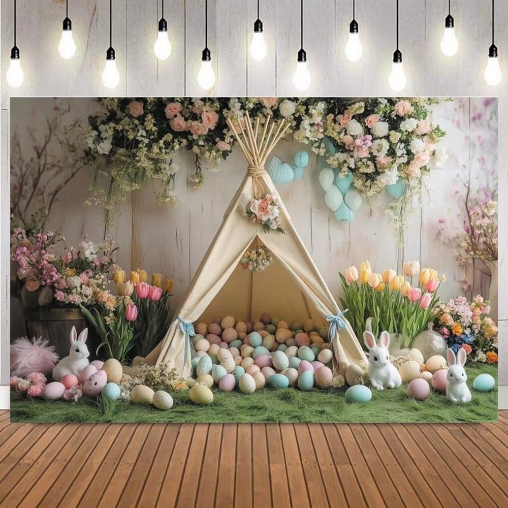 Happy Easter Photography Background Spring Flowers Colorful Eggs Rabbit Easter Party Decor Baby Kids Portrait Photo Backdrop6