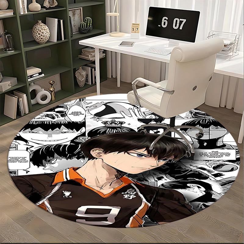 1 шт. Круглый ковер с дизайном из аниме Haikyuu Кагеяма Тобио - Коврик под офисное кресло, Нескользящий ковер для домашнего декора, Гостиной, Спальни, Игровой комнаты