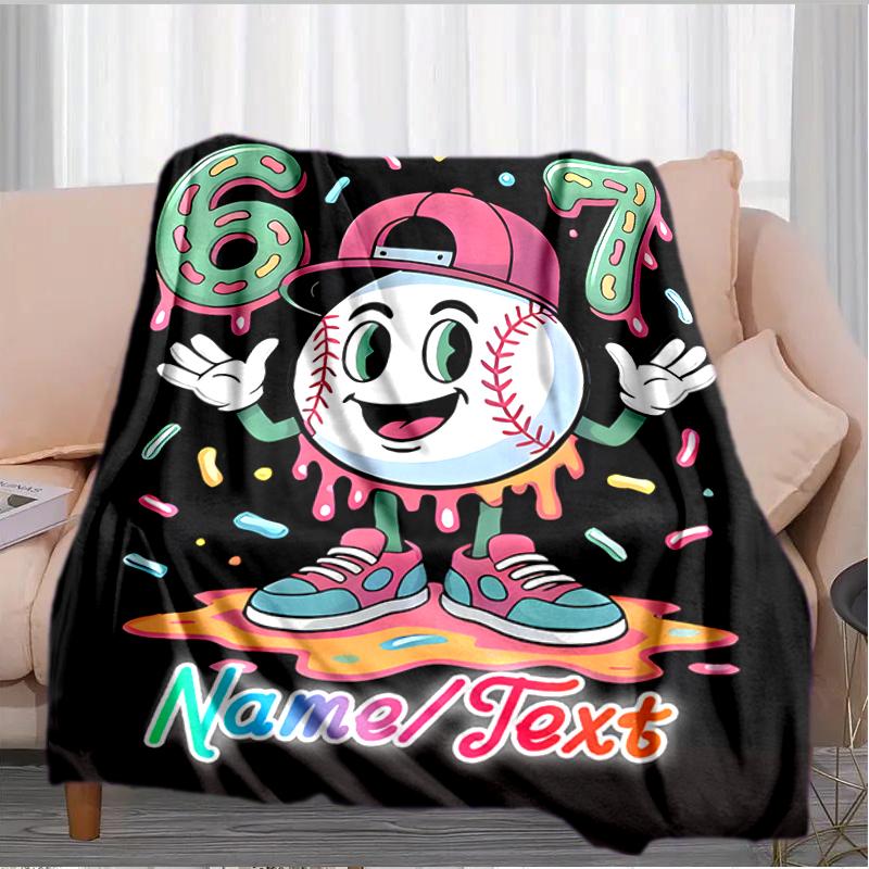 1PC Custom Name Baseball Art Name flannel blanket versatile,all-season throw suitable for the living room,bedroom,camping,travel,and gift