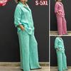 Women's Sets Autumn Winter Professional Shirt Suit Fashion Lapel Button Long Sleeve Shirt and Wide Leg Pants 2 Piece Set Casual Solid Color Suit