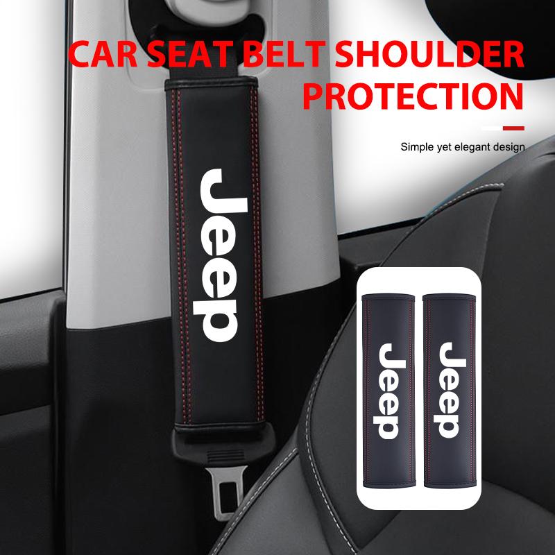 For Jeep Leather Car Seat Belt Cover Shoulder Pad Interior Accessories Cherokee Wrangler JK Gladiator Compass Renegade Patriot AKO1