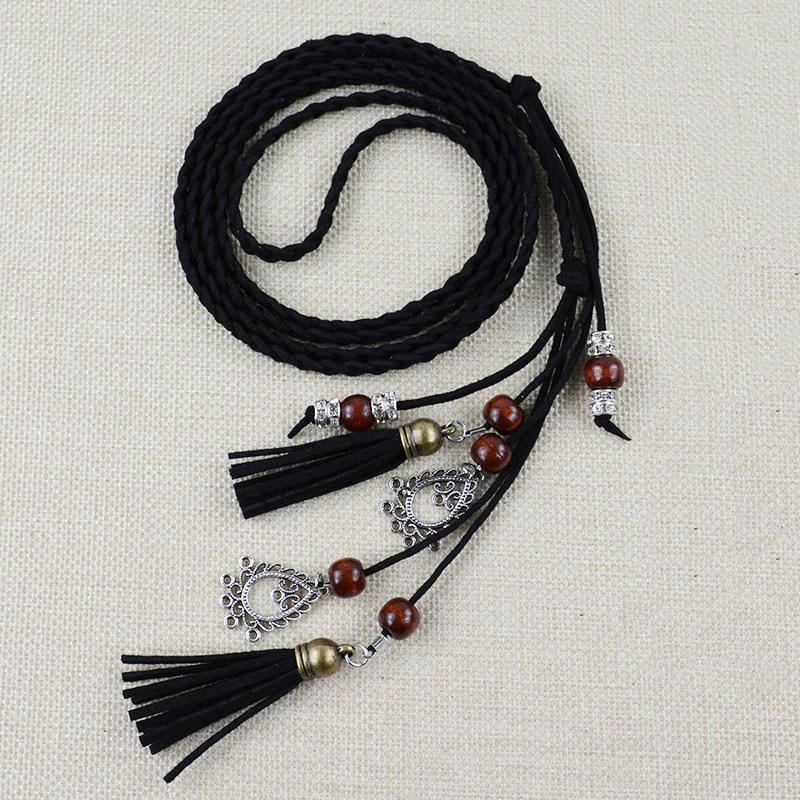 New Ethnic Style Decorative Belt Women'S Tassel With Dress Woven Thin Waist Chain Waist Rope