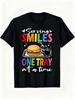 Men's Worker TShirt Serving Smiles One Tray At A Time Food Service Print with Tray Utensils Design Short Sleeve Round Neck Tee for School Cafeteria St