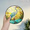2D Flat Stained Glass White Crane Window Decoration, 7.87inches Animal Theme Colored Glass Plate with Chain, Charming Sun Catcher Home Decor, Unique
