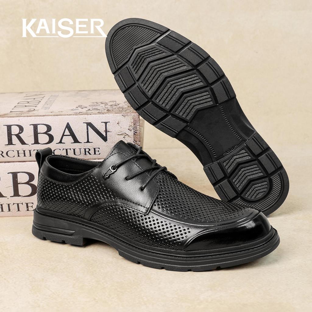 Caesar hollowed out breathable men's leather shoes formal business men's 2026 new men's top layer cowhide wedding shoes