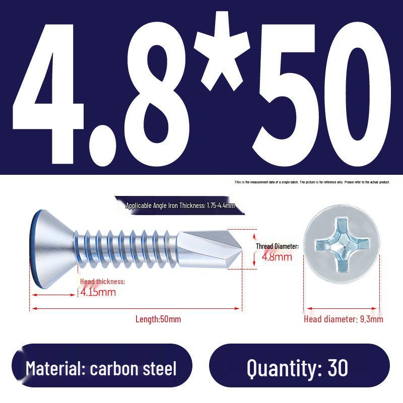 Винты с плоской головкой, из нержавеющей стали, с синим цинковым покрытием, самосверлящие и самонарезающие M3.9-M5.5