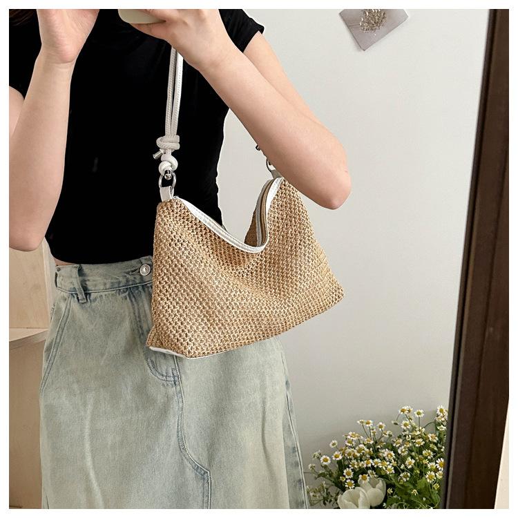 Woven Straw Tote Bag for Women Summer Beach Handbag with Zipper Closure KTB