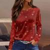 Women's Fashion Casual Slit Hem Round Neck Long Sleeve Loose Christmas Printed T-Shirt Ladies Top