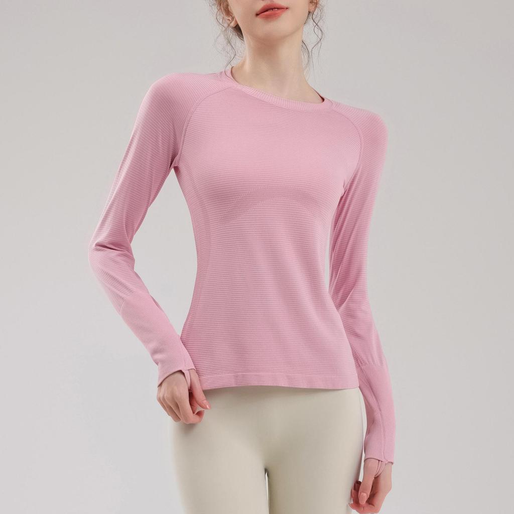 Женский быстросохнущий спортивный топ телесного цвета с длинным рукавом для пилатеса, йоги, бега, езды на велосипеде и фитнеса