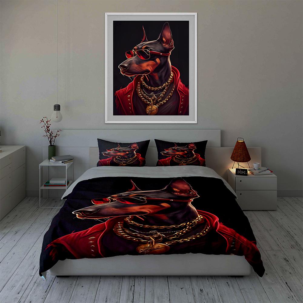 Doberman wearing sunglasses. Bedding Duvet cover sets Duvet covers Pillowcases gifts (1 * Duvet Cover 2 * Pillowcases, without duvet insert)