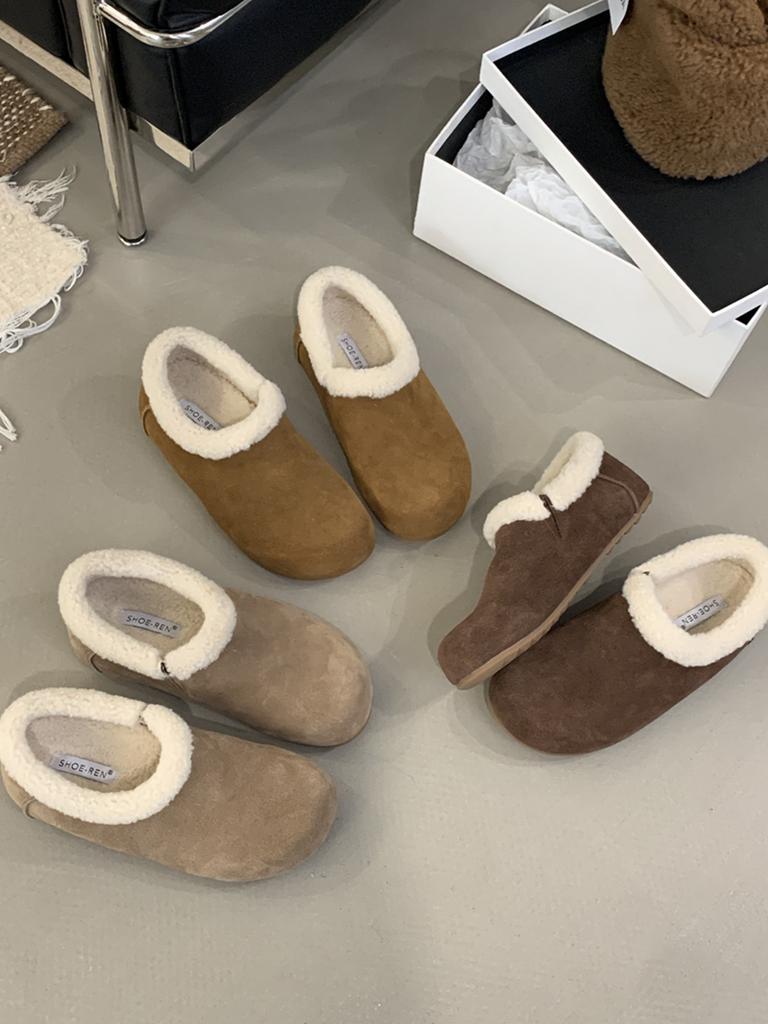 2025 Winter Warm Snow Shoes Cowhide Lamb Wool Piled Inner Heightening Wool Shoes Plush Boken Shoes Outer Wear