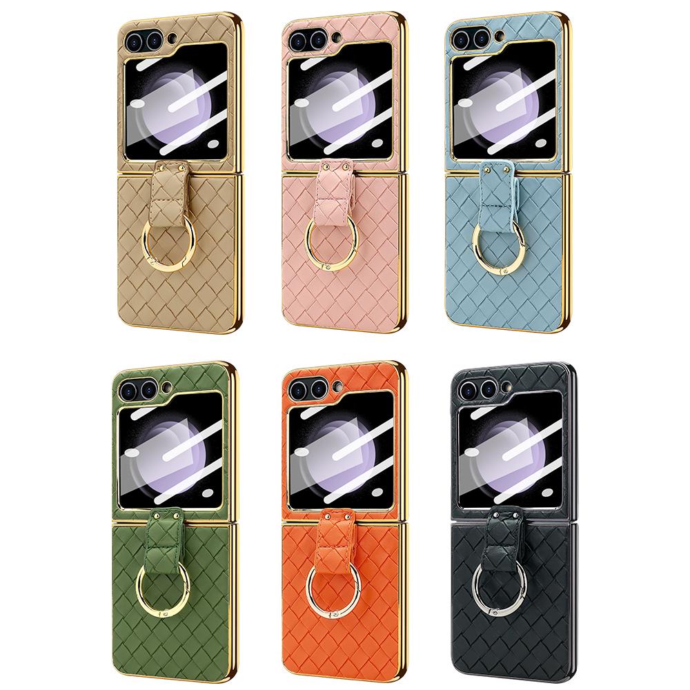 Для Samsung Galaxy Z Flip 6 5 4 3 5G Роскошный плетеный кожаный чехол для телефона Модный чехол с защитой камеры Противоударная задняя крышка