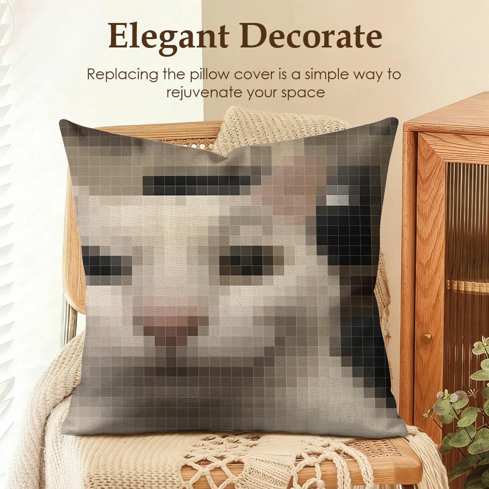 Meme Pixel Cat Cute Funny Cushion Cover Natural Linen Organic Fabric DoubleSided Printing Sofa Home Decor Gift Pillow Case