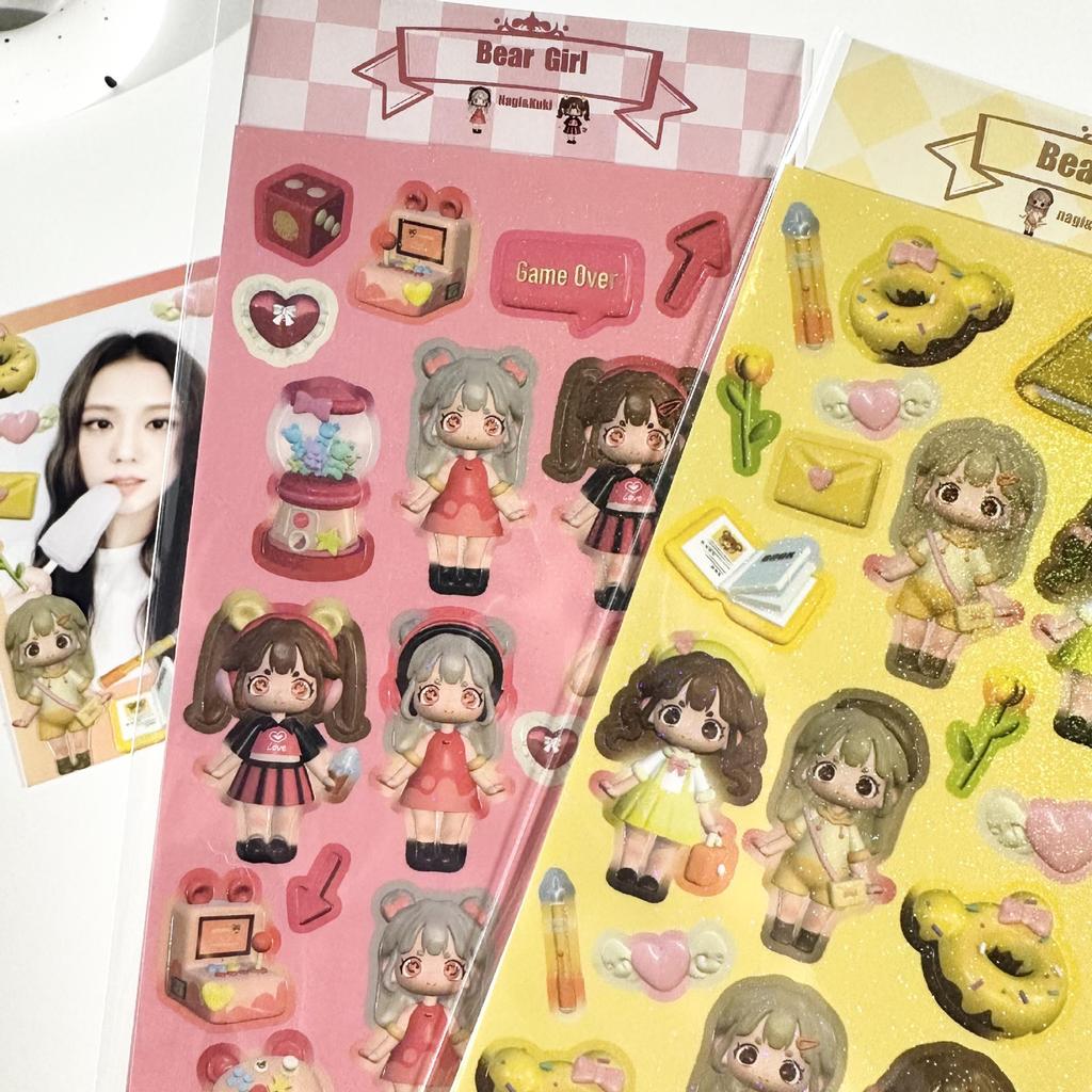 Coisini Корейский стиль 3D моделирование Милая маленькая девочка Лазерные наклейки для журналов