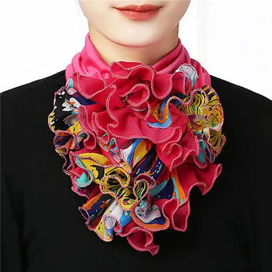 WTEMPO Women's 1PC Four Seasons Floral Printed Silk Scarves Retro Elegant Fashion Versatile Casual Detachable Collar Scarves