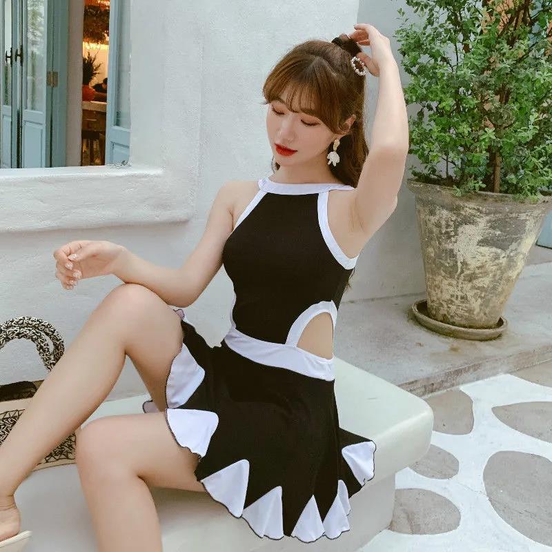 Купальник, женская цельная юбка, закрывающая живот, тонкая и маленькая грудь, корейская цельная юбка, женский купальник, сексуальный и сладкий