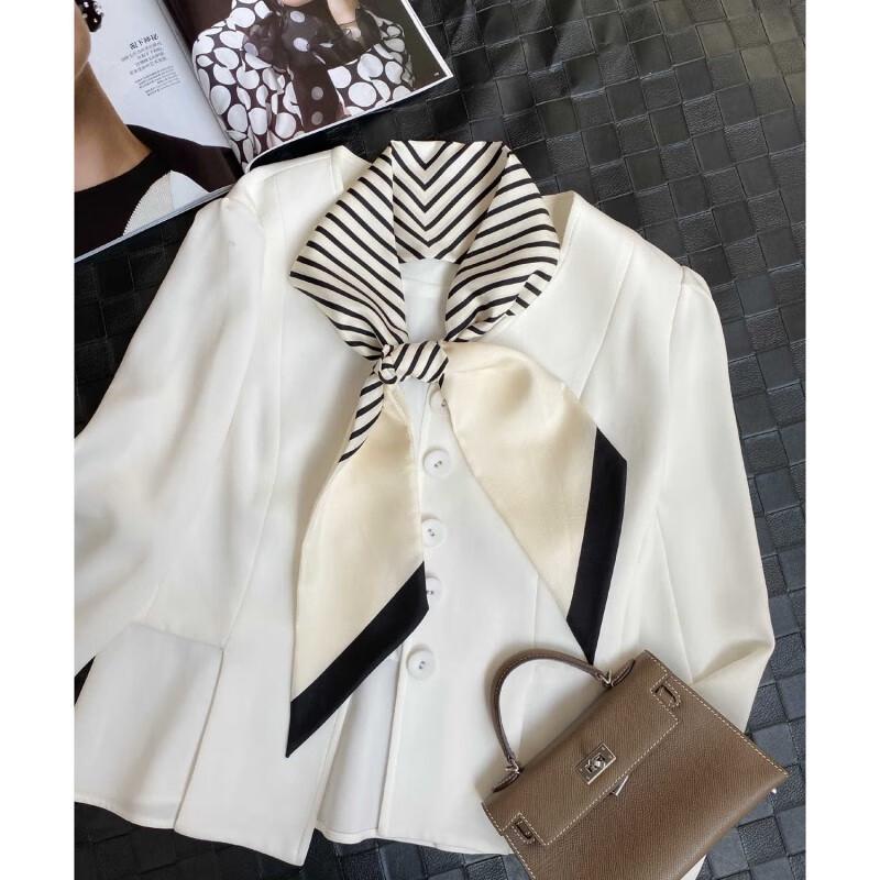 NINA SOLOR Nordic Minimalist Black White Striped Silk Scarf