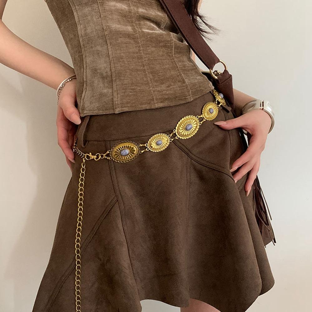 Vintage Bohemian Style Waistband Flower Ethnic Style Belt Metal Waist Chain Beach Accessories