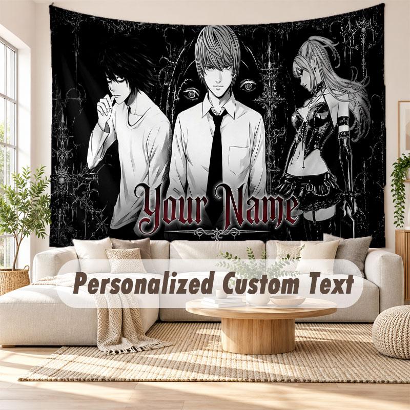 Custom Name Wall Hanging Tapestry,Death Note Decorative Backdrop Tapestry For Dorm Home