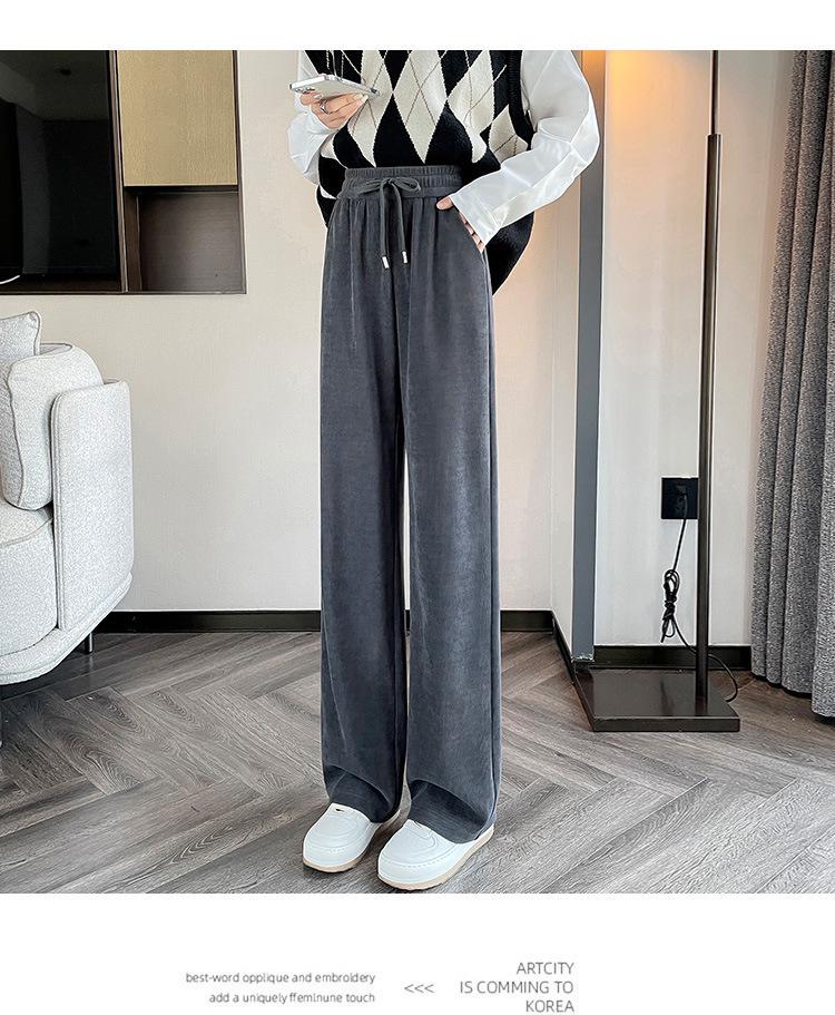 Большой размер 200 цзинь Шениль Широкие брюки с высокой талией, стройнящие, свободные, повседневные для женщин - Весна и Осень