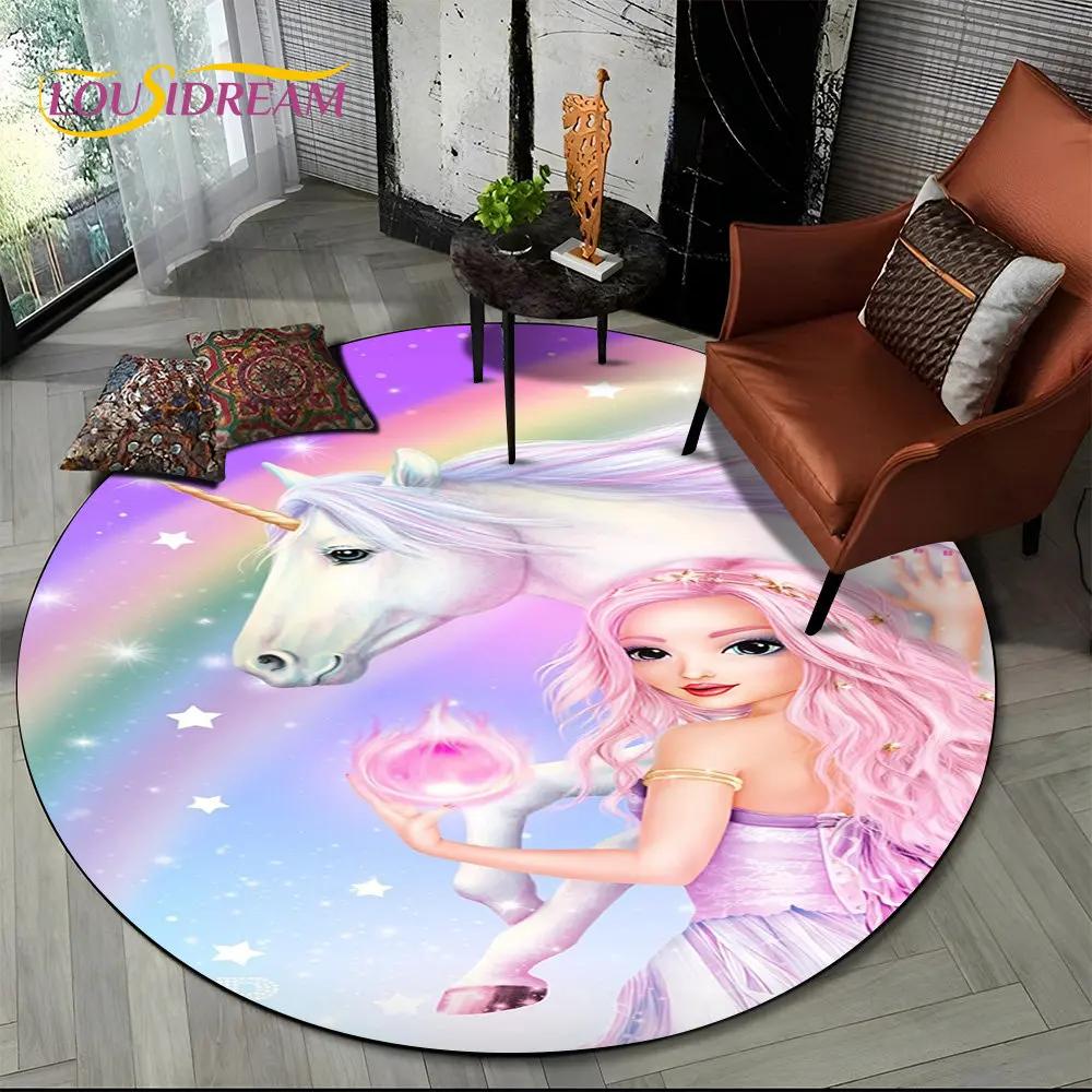 Круглый ковер с 3D мультяшным животным Единорогом, ковер для гостиной, детской спальни, декора дивана, детская нескользящая напольная подстилка