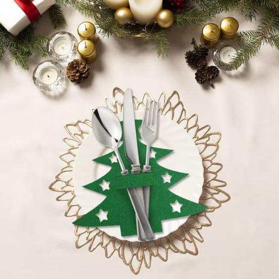 Рождественский чехол-подставка для столовых приборов в форме елки/сердца, кармашки-держатели для ножей, вилок, столовой посуды из фетра, чехлы для столовых приборов для новогодней вечеринки, украшение обеденного стола