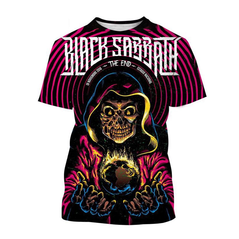 Мужские футболки с длинным рукавом и 3D-принтом с графикой группы Black Sabbath, с круглым вырезом - Мягкая полиэстеровая ткань средней эластичности, летняя одежда свободного кроя
