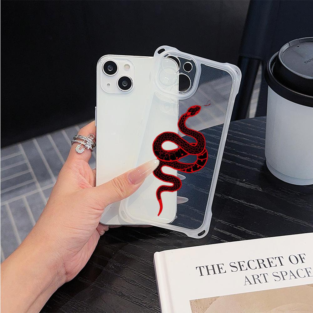 Soft Phone Cases for iPhone 16 15 13 12 11 14 Pro Max 8 Plus Four Corners Anti-Drop Protective Cover Optional Lanyard Rope N73 Black Gold Snake Design