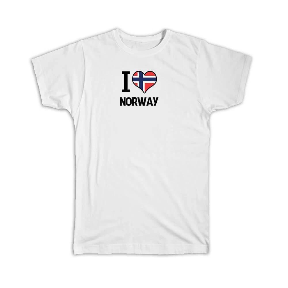 Gift T-Shirt : I Love Norway Flag Heart Country Crest Norwegian Expat