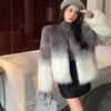 Женская мода градиент цвета искусственного меха пальто осень зима элегантная теплая верхняя одежда женские куртки из искусственного меха