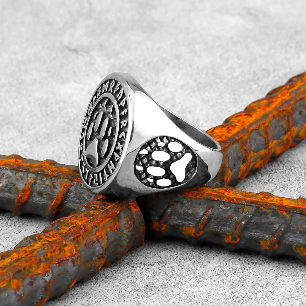 Руническое кольцо скандинавской мифологии Viking Bear Paw из нержавеющей стали Мужские кольца Панк Хип-Хоп Рок для Мужчины Парня Ювелирный Подарок