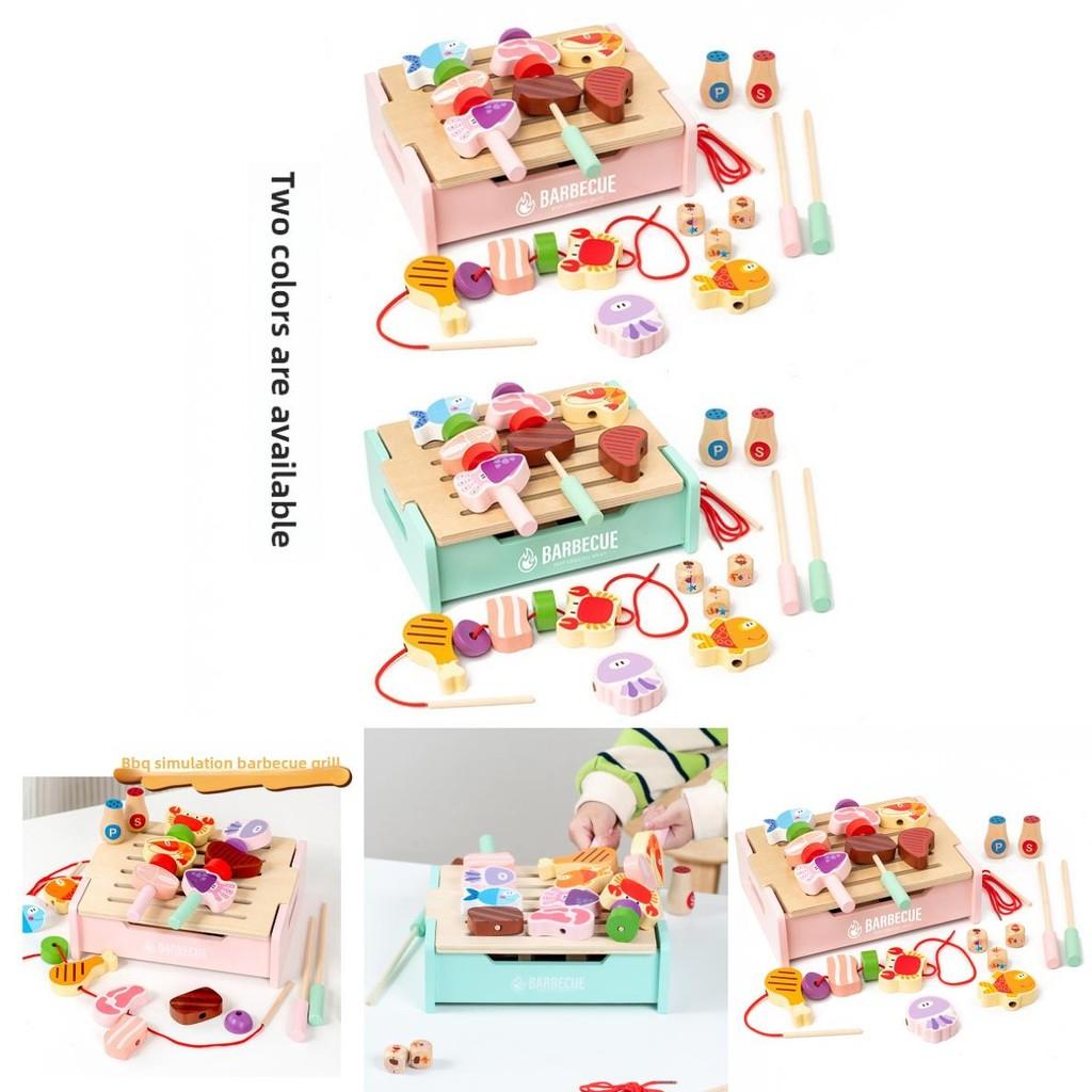 Деревянный детский набор для барбекю с интерактивной кухонной игрушкой для семейного веселья