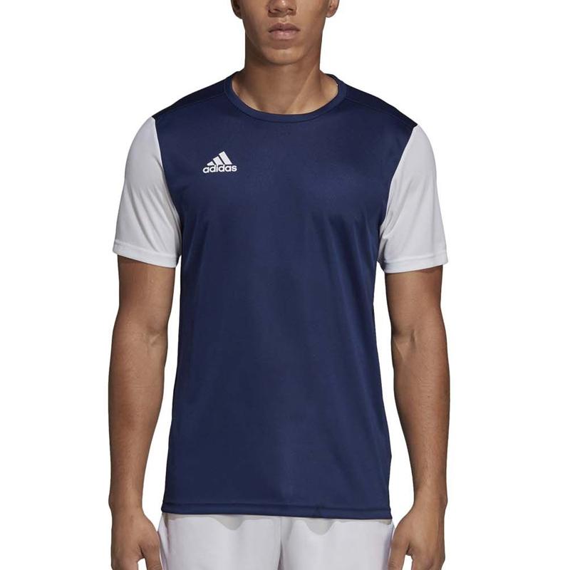 Men's Adidas T-Shirts Men's Blue With White Lettering Crew Neck Moderate Straight Fit