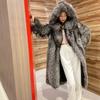 Осень и зима новая женская шуба imitation лисий мех длинное пальто модное пальто с капюшоном зимний тренч