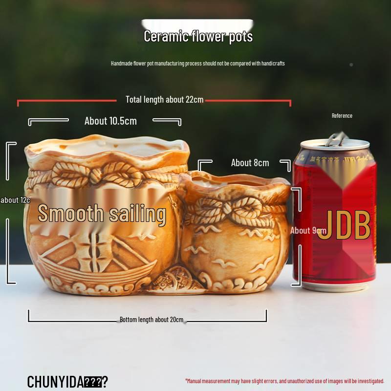 Large European Double-Mouth Ceramic Succulent Pot - Creative Retro Design for Indoor Decor