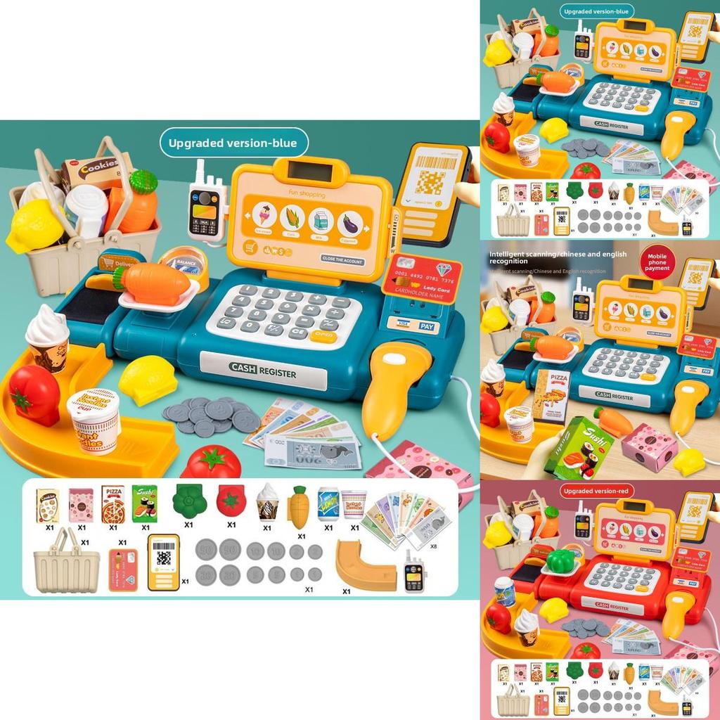 Пластиковая интерактивная игрушка кассовый аппарат для детей с мигающим светом и питанием от батареек