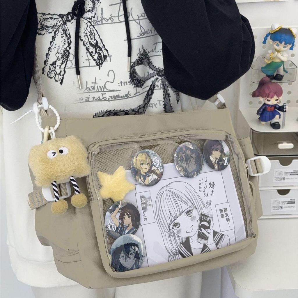 2025 College Style Versatile Ita Bag: Large Capacity Women's Messenger Bag with Transparent Badge Button